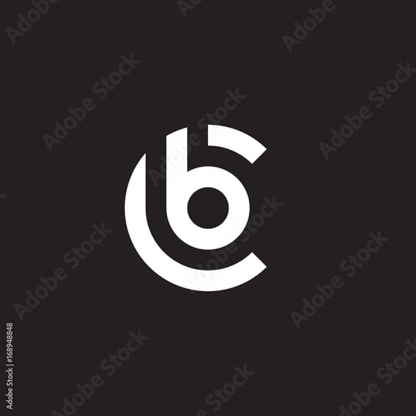 Obraz Początkowe logo małej litery cb, bc, b wewnątrz c, zaokrąglony kształt monogramu, kolor biały na czarnym tle
