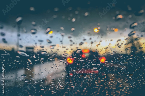 Fototapeta Abstract blurred background of traffic jam on heavy rain