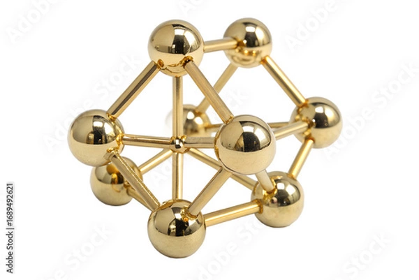 Obraz Golden molecular structure isolated on white background