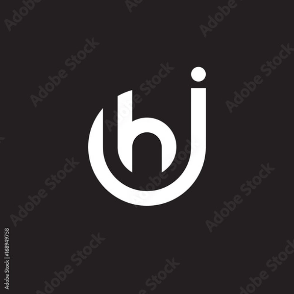 Fototapeta Initial lowercase letter logo jh, hj, h inside j, monogram rounded shape, white color on black background