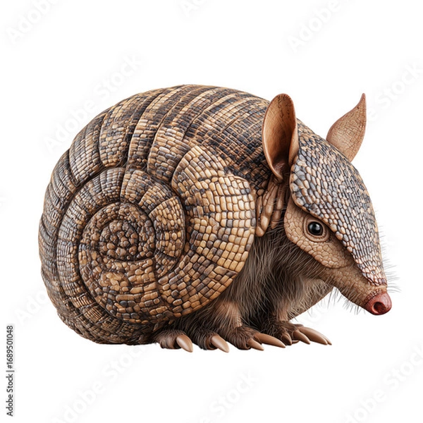 Fototapeta Realistic armadillo curled defensively showing intricate shell pattern and texture detailed portrait