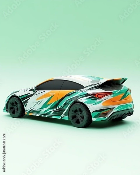 Fototapeta A realistic model car paint mockup with a branded design on a green background
