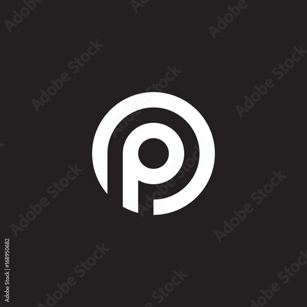 Fototapeta Initial lowercase letter logo op, po, p inside o, monogram rounded shape, white color on black background