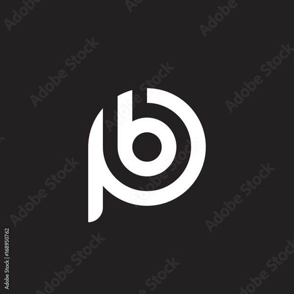 Fototapeta Initial lowercase letter logo pb, bp, b, inside p, monogram rounded shape, white color on black background