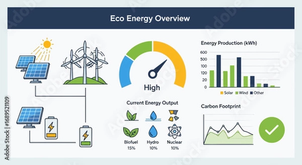 Fototapeta Eco Energy Overview With Graphs And Charts Illustration Concept