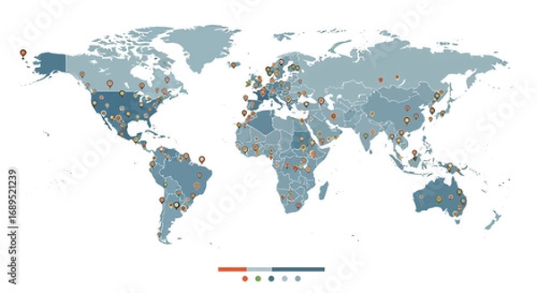 Fototapeta Global Representation Showing Locations With Locator Pins On World Map
