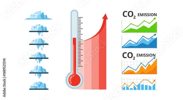 Fototapeta Global Warming With Icebergs Melting And Increased Co2 Emissions