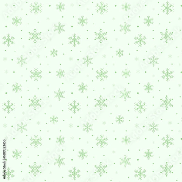 Fototapeta Seamless pattern with green snowflakes isolated on background.Christmas, winter repeat pattern.Vector graphic texture background wallpaper.