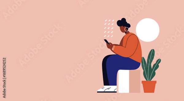 Fototapeta Graphic illustration of a person using a smartphone, embodying concepts of digital communication, social media, online networking, and modern lifestyle.