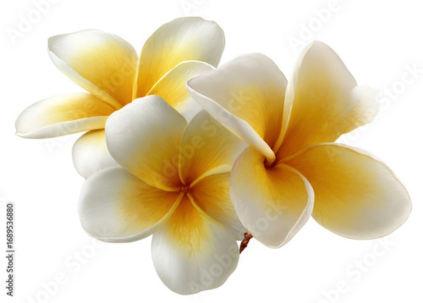 Fototapeta plumeria flower in yellow and white colors, with a transparent background.
