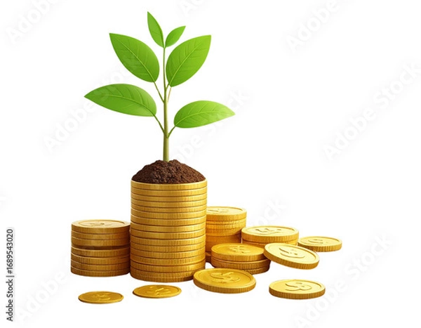 Fototapeta _3d minimal financial growth concept. business growth. a pile of coins with a small tr