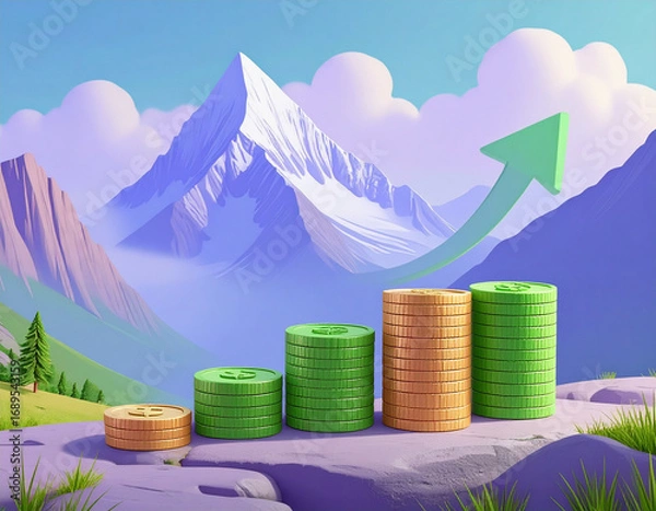 Fototapeta d minimal financial growth concept. Higher foreign exchange rates. coins with a gree 