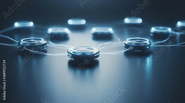 Fototapeta Interconnected Nodes with Glowing Lines on a Dark Surface
