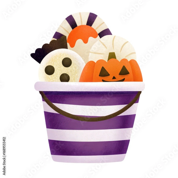 Fototapeta A candy bucket filled with Halloween treats isolated transparent background.