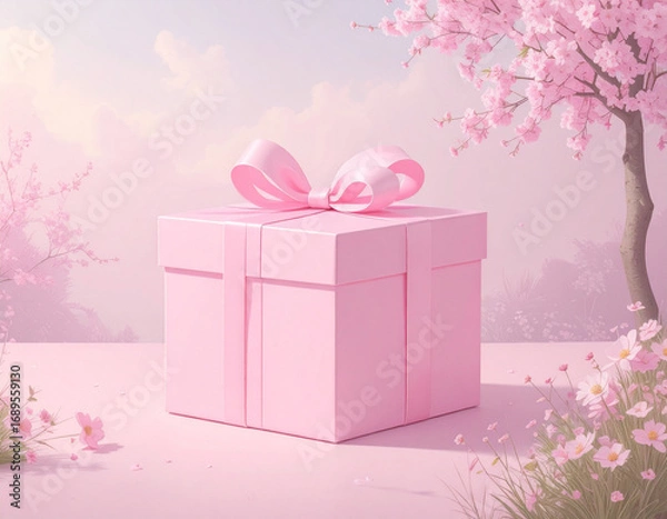 Fototapeta 3d minimal pink gift box. gift box for special event. 3d rendering illustration.  