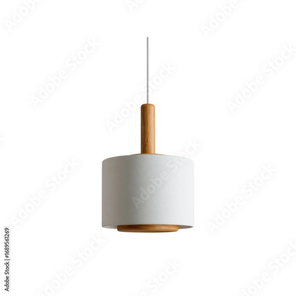 Obraz Modern White and Wood Pendant Lamp, Minimalist Interior Lighting Fixture