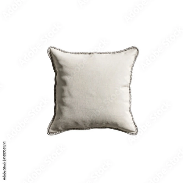 Obraz Off-White Square Cushion with Grey Trim - Home Decor Throw Pillow