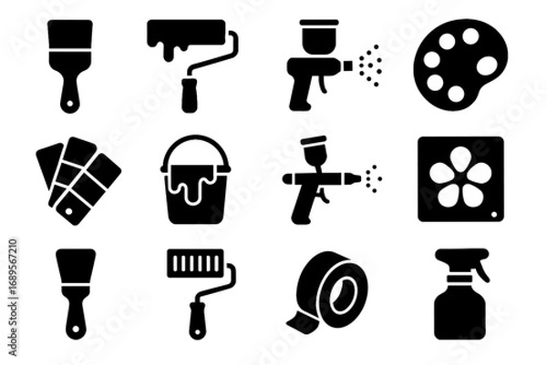 Fototapeta Stencil tools scraper icon texture vector robot painter spray cleaning palette tape