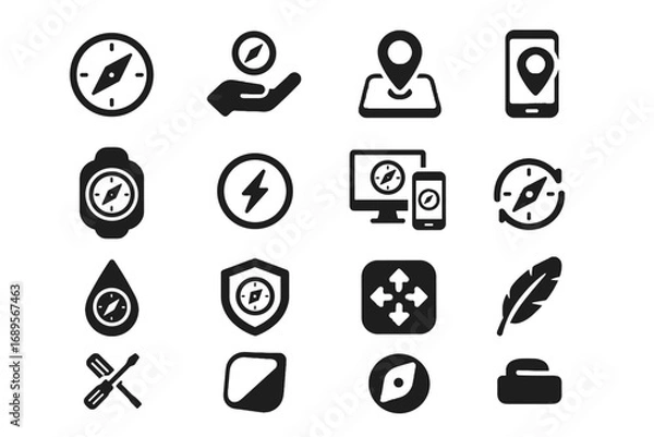 Fototapeta Portability navigation use compact digital lightweight response interface vector waterproof compass icon