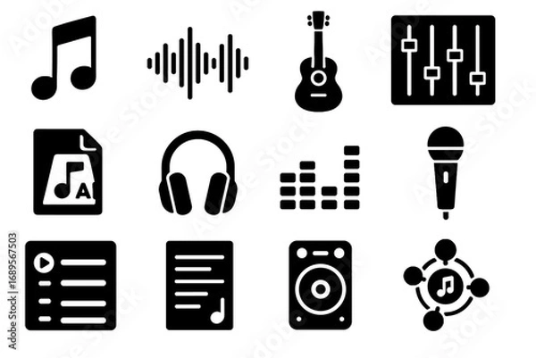 Fototapeta Microphone equalizer screen music headphone audio vector icon wave sheet ai