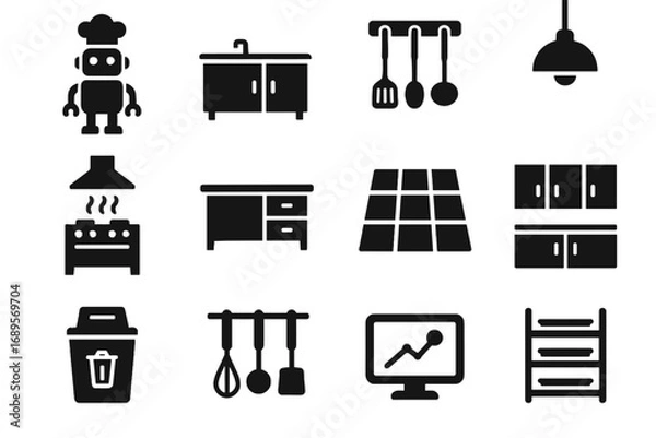 Fototapeta Unit robot smart counter display vector cabinet icon chef station waste screen