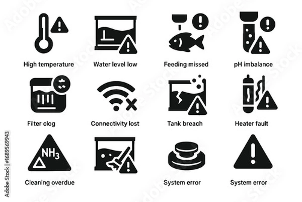 Fototapeta Smart symbol fault system cleaning emergency icon indicator alert aquarium vector spike