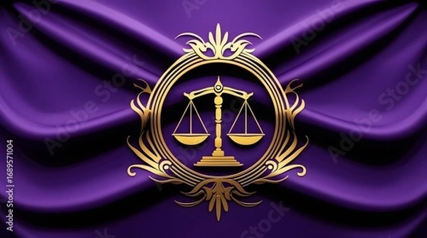 Fototapeta Elegant Purple Flag with Radiant Golden Symbol of Unity

