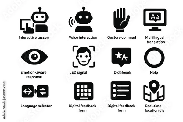 Fototapeta Signal icon digital detection face vector interface robot interactive interaction touchscreen multilingual