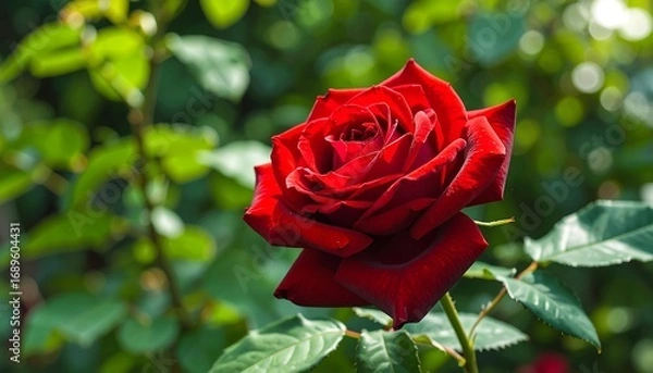 Obraz Vibrant red rose in garden setting