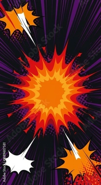 Fototapeta Vibrant Comic Book Explosion - Energetic, playful, dynamic, powerful, impactful comic book explosion background. Symbolizes action, excitement, energy, power, and speed