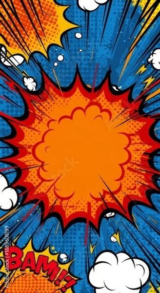 Fototapeta Vibrant Comic Book Explosion Background - Energetic, playful, dynamic, powerful, impactful. Symbolizes action, excitement, and superhero themes