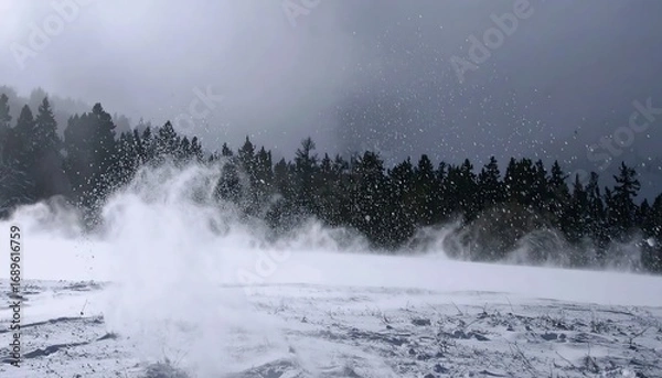 Fototapeta Snowy mountain scene with blowing snow