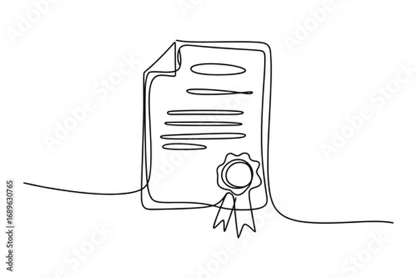 Fototapeta Continuous Line Drawing of a Diploma or Certificate – Achievement and Education Illustration