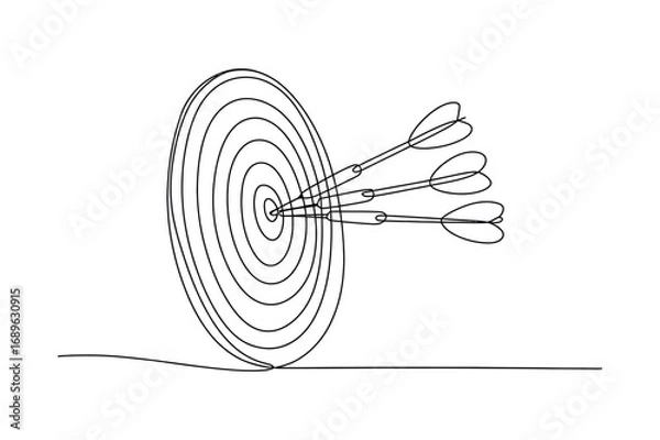 Fototapeta Continuous Line Drawing of a Dartboard with Multiple Darts – Aim and Success Illustration