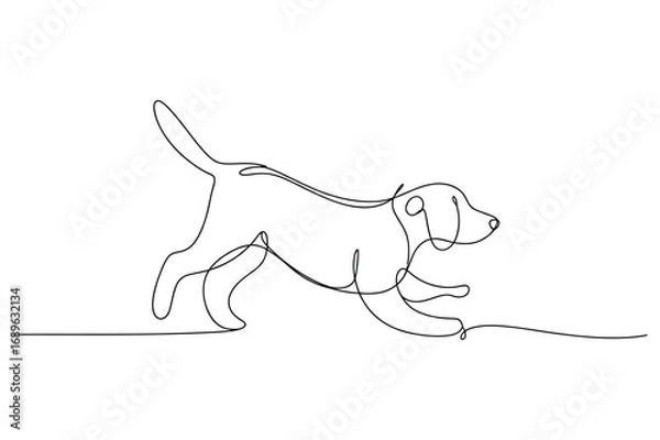 Fototapeta A Single Line Drawing of a Dog Leaping and Pouncing, Capturing Dynamic Motion and Playful Spirit.