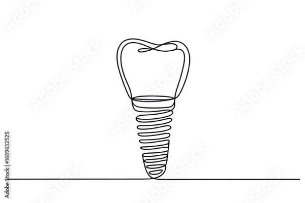 Fototapeta Single Line Drawing of a Tooth Implant – Minimalist Dentistry Icon
