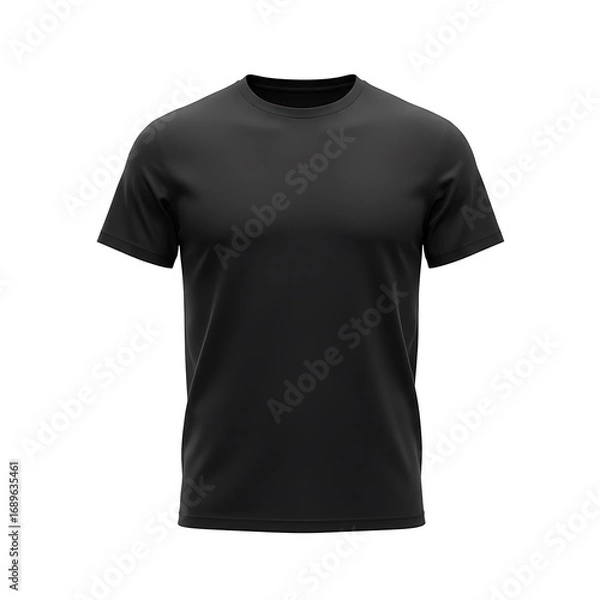 Obraz Premium Plain black t shirt mockup, Blank male t shirt front view, isolated on white background  Free Download