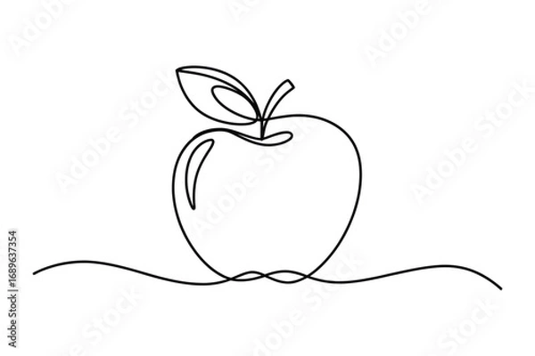 Fototapeta Continuous one line drawing of apple with leaf vector illustration