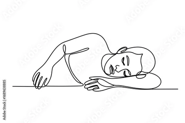 Fototapeta Continuous Line Sleeping Person Illustration Minimal Relaxation Concept Drawing