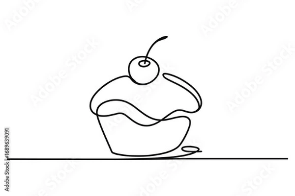 Fototapeta Continuous one line drawing of ice cream on a white background