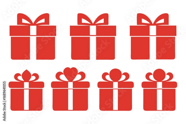 Fototapeta Twelve red gift box icons arranged in a row