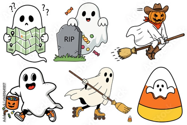Obraz Cute & Funny Halloween Ghosts Vector Illustration Bundle