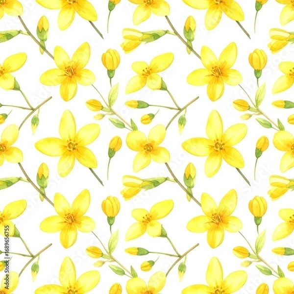 Fototapeta Repeating pattern of yellow flowers on white background
