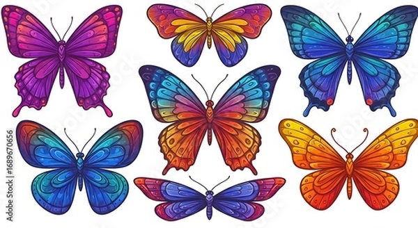 Fototapeta Vibrant Collection of Colorful Butterflies with Diverse Wing Patterns.