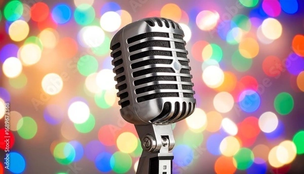 Fototapeta Retro microphone against a bokeh background (1)