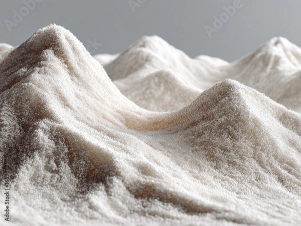 Obraz A whimsical sugar mountain range, crafted from granules and lit dramatically, is the subject of this captivating scene The mountains vary in height, rising against a gradient backdrop - AI-Generated