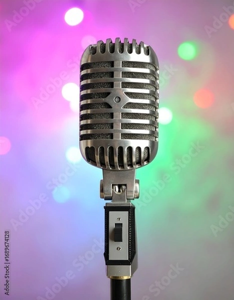 Fototapeta Retro microphone against a bokeh background