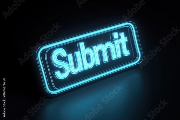 Fototapeta Glowing neon 'Submit' button beckons action in dark, modern digital interface design