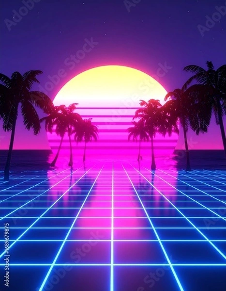 Fototapeta Retro sunset over a gridded path