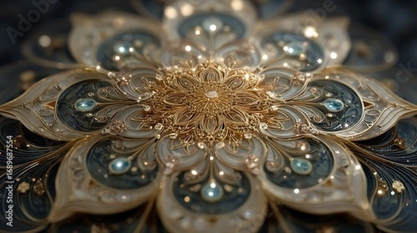 Fototapeta Ornamental floral mandala golden details artwork high resolution image